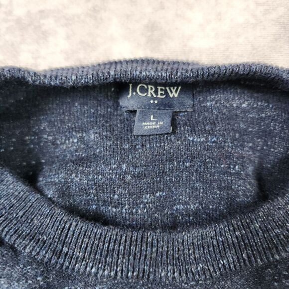 J Crew Sweater Mens L Navy Blue Heather Cotton Crew Neck Raglan Budded Preppy - Picture 2 of 6